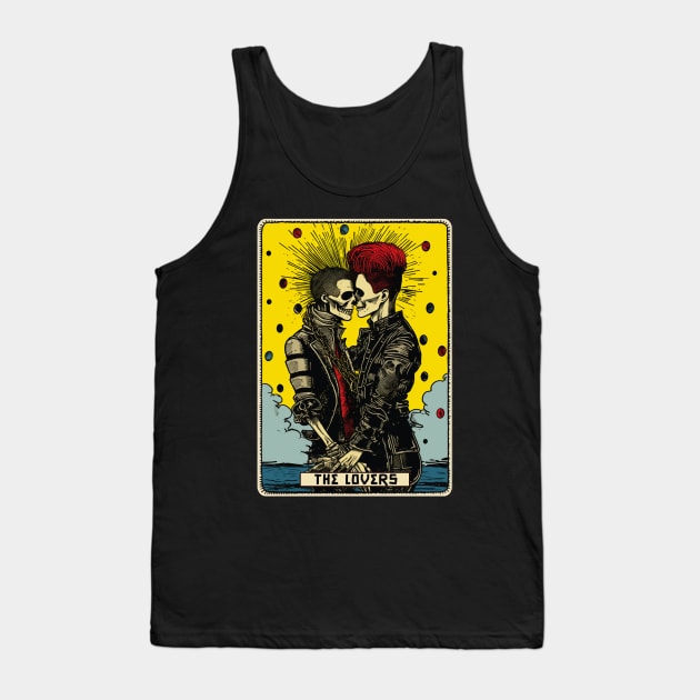 Punk Rock Lovers Tarot Card Art Tee: Rebellious Heartbeat Tank Top by Soulphur Media